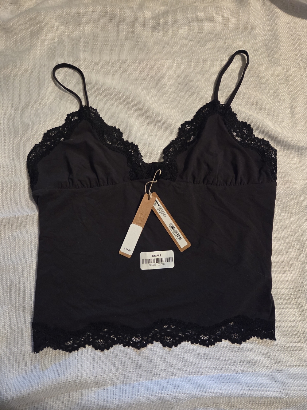 SKIMS Black Lace-Trim Stretch Camisole